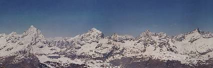 de gauche  droite: Dent d'Hrens, Matterhorn, Dent Blanche, Ober Gabelhorn et Zinalrothorn