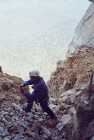 Pascal dans la face N du Granier, on devine la bonne qualité du rocher!