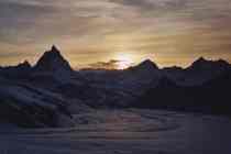 coucher de soleil sur la Dent d'Hérens, le Cervin, la Dent Blanche et l'Ober Gabelhorn